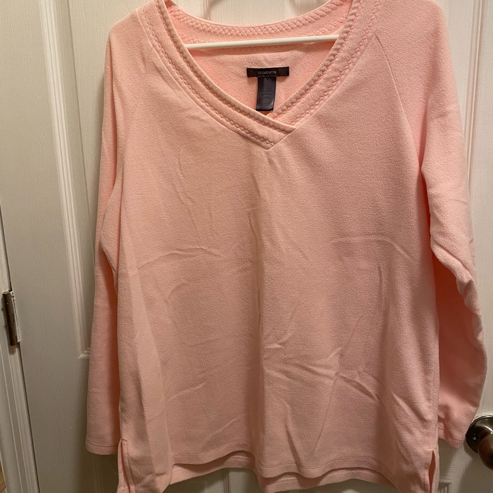 Liz Claiborne Light Pink V-Neck Fleece pull over